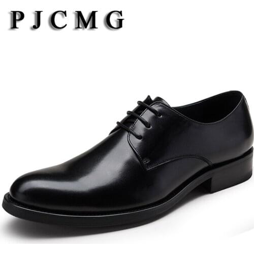 PJCMG Fashion Red/Black Oxfords Mens Business Lace-Up Genuine Leather Pointed Toe Office Dress Formal Mens Wedding Shoes