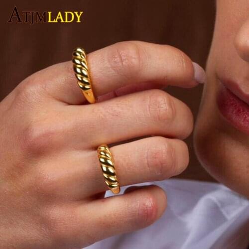 2021Valentines Day Gift For Lover High Polished Gold Color Fashion Finger Jewelry Women Top Quality Twist Band Chunky Dome Ring