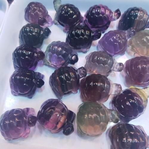 Natural fluorite Hand Carved Natural Rainbow Fluorite Crystal Tortoise Statue Quartz Crystal Turtle Carvings