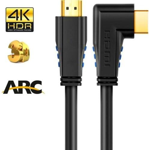 Right Angled HDMI 2.0 cable ARC HDMI 90 degree HDMI cable 4K 60Hz HDR HDCP 2.2 Angled HDMI cable adapter connector