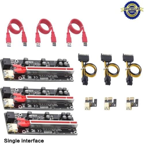 1-3pcs Newest VER010S PLUS USB 3.0 PCI-E Riser VER 010S PLUS Express 1X To 16X Extender Pcie Riser Adapter Card SATA 6 LED Light