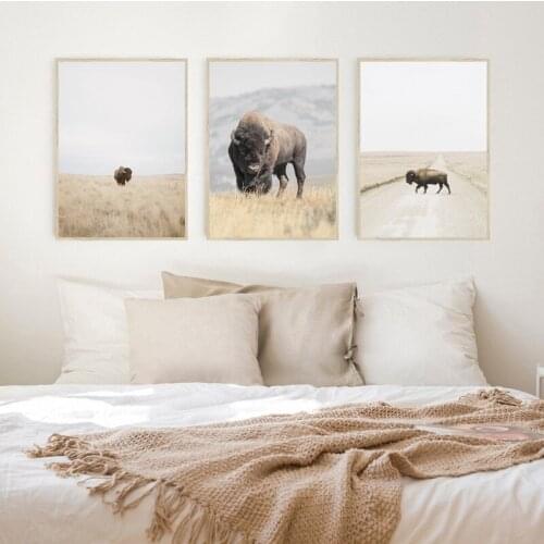 Nordic Desert Animals Cattle Deer Scenery Road Sofa Background Canvas Painting Wall Picture Print Poster Living Room Decoration