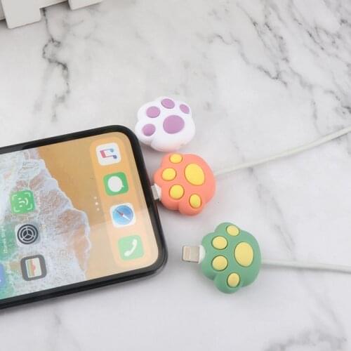 Silicone Cat Paws Cable Winder Protector For IphoneX Cable Green Katong Cable Protector Bite protector Data Cable Organizer Cute