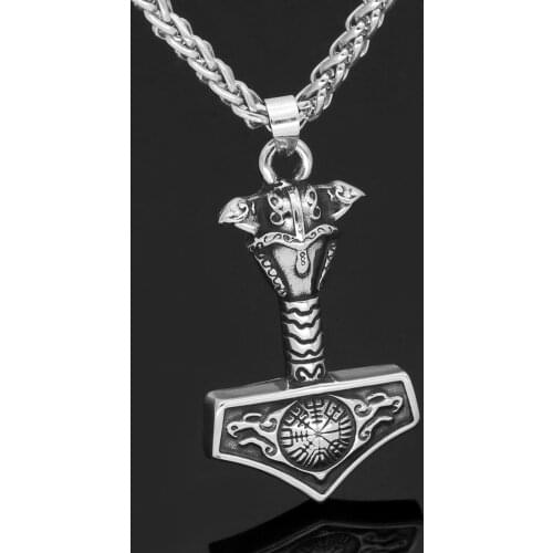 Nordic viking thor hammer Mjolnir Vegvisir stainless steel odin helmet raven pendant necklace