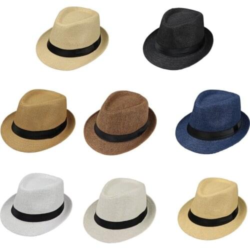 New Children Kids Summer Beach Straw Hat Jazz Panama Fedora Hat Gangster Cap Outdoor Breathable Hats Girls Boys Sunhat