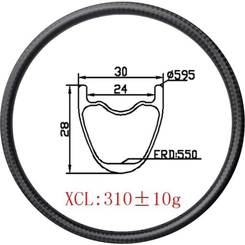 Light 310g 27.5er MTB XC SL 30mm wide carbon rim 28mm deep 24mm inner wide Hookless UD 3K 12K 24H 28H 32H 36H 650B mountain bike
