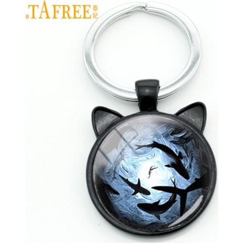 TAFREE The Blue Planet School Of Fish Keychain Dolphin Tortoise Seahorse Cat Ear Charms Pendant Key Chain Rings Xmas Gift D1022