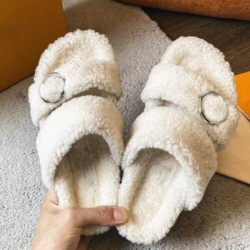 Classic Fashion New Ladies Slippers All-match Leisure Furry Slippers Comfortable Female Slippers Flat Slippers Home Trendy