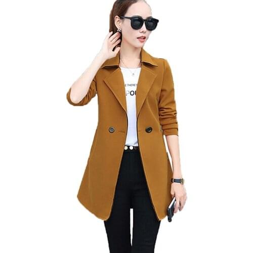 Womens Trench Coat Spring Autumn Mid-Long Suit Collar Loose Ladies Windbreaker Solid Color Casual Coat Outerwear Large Size 4XL