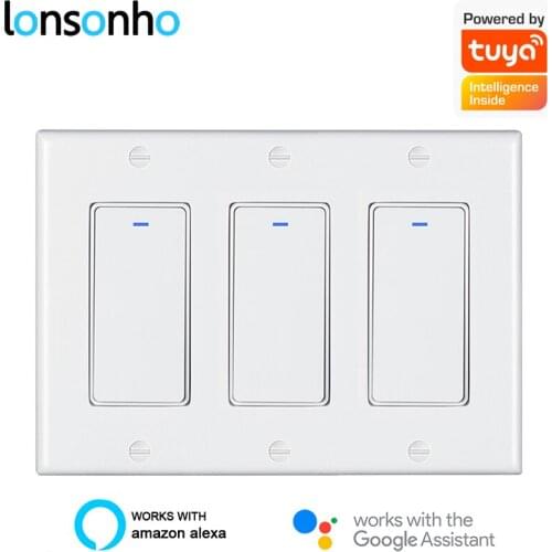 Lonsonho Tuya Wifi Smart Switch US 1 2 3 Gang Wireless Remote Control Push Button Light Switch Compatible Alexa Google Home