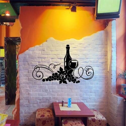 Black Grapes Wine Glass Goblet Pattern Wall Decal Interior Kitchen Vinyl Wall Stickers For Livingroom Modern Design Home Decor