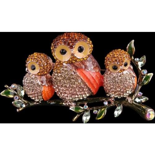 Pretty Dual Standing Owls Brooches Pin For Women With Clear Rhinestone red and blue Color Pins Brooch Fashion Broche