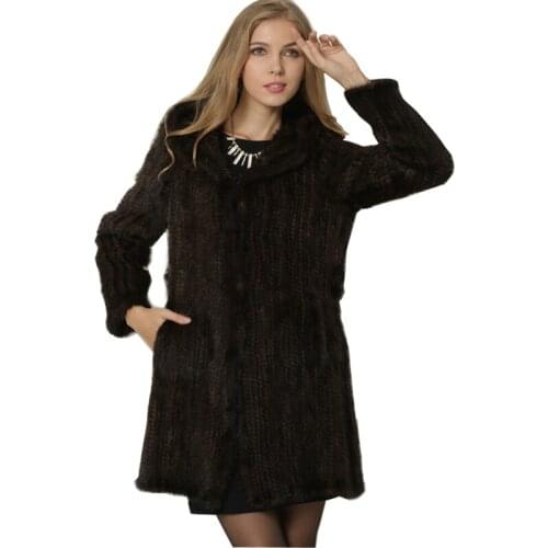 Natural Fur Coat Women Handmade Knitted Mink Fur Coats With Fur Hood Jacket Winter Fur Jackets For Women