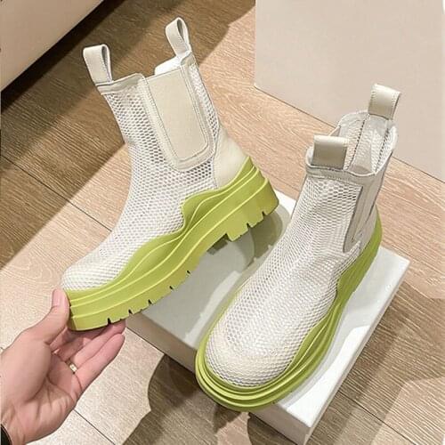 2021 Womens Summer Boots Black White Ankle Boots for Female Thick Bottom Ladies Booties 6#25/10D50
