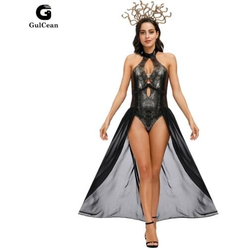 Halloween Costumes For Women Hydra Witch Cosplay 2020 Adult Plus Size Scary Fancy Long Dress Sexy Jumpsuit Bodysuit Snake Pinted
