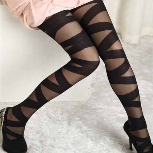 Women Sexy Pantyhose Black Ripped Stretch Vintage Legging Mock Stocking