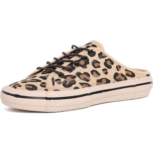 Womens Slippers 2019 Summer New Outdoor Casual Leopard Lace-up Muller Woman Shoes Thick Sole Canvas Ladies Slippers