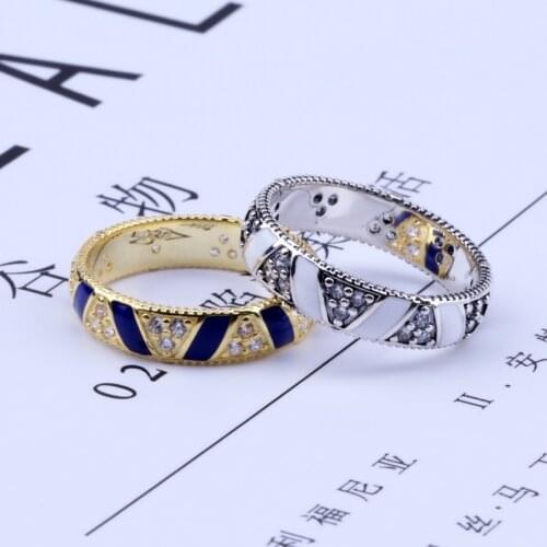 Original 100% 925 Sterling Silver Ring Exotic Stones and Stripes Ring Round Geometric Anillos For Women Wedding Jewelry 2019