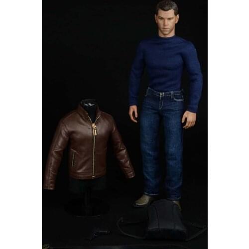 1/6 Scale Special Agent Brown Leather Jakcet with Jeans Long Sleeves Bag Shoes Set for 12in Action Figure Male Soldier Toy