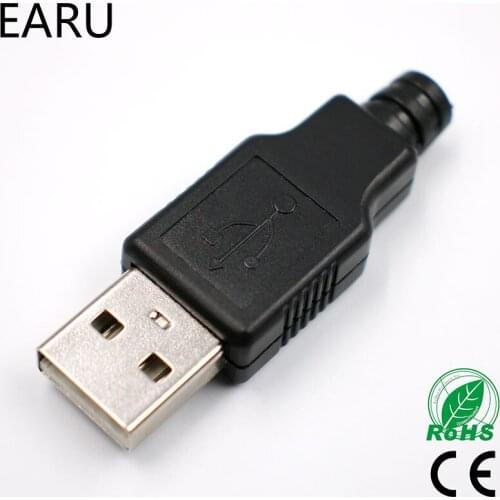 DIY 10pcs Type A Male USB 4 Pin Plug Socket Connector With Black Plastic Cover Adapter Connect USB 2.0 PCB SDA Data Cable Line