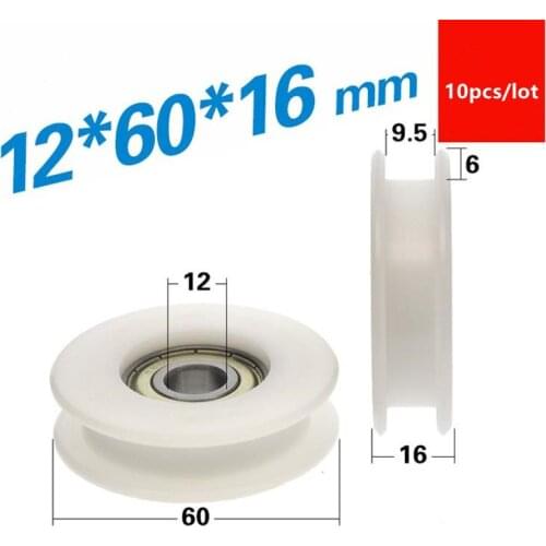 10pcs 12*60*16 mm Nylon coated plastic H type groove POM pulley Conveyor roller guide wheel 6201ZZ 12x60x16