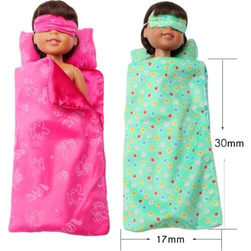 14.5 Inch Girls Doll Sleeping Bag Bed Quilt Pillow Eyepatch American Newborn Clothing Baby Toy Accessories Fit Milo x14