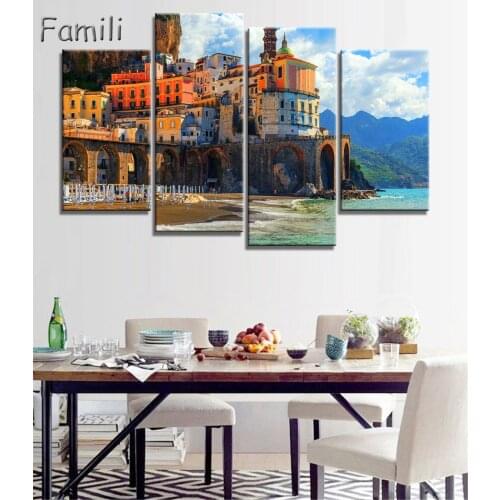 4pcs Italy Cinque Tere Home Decor Oil Painting on Canvas Wall Art Gift HD Print Waterproof Canvas Picture No Framed,canvas paint