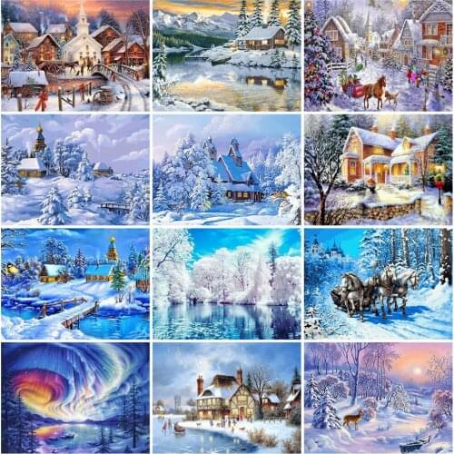 5D Diamond Painting Landscape Winter House Rhinestone Embroidery Winter Scenery Cross Stitch Kit Mosaic Picture Home Decor Gift