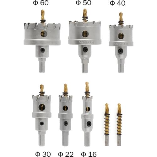 8PCS 16-60mm TCT Hole Saw Drill Bits Center Drill Tipped Hole Saw Hole Cutter Drill Bit Kit for Metal Stainless Steel Plate Wood