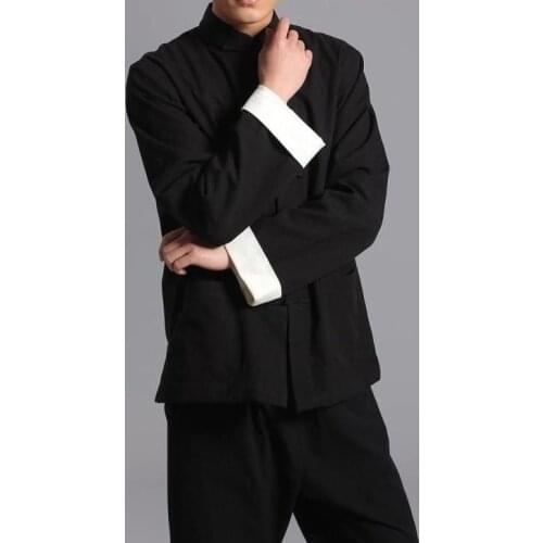 Black pure cotton Chinese traditional suits tang outfit male Mens jacketkungfu tai chi martial arts coattops double layer