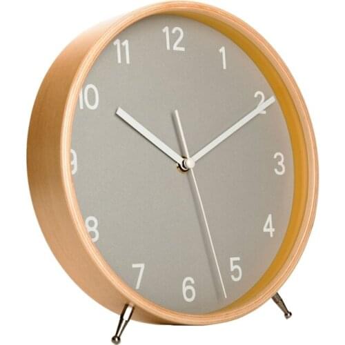 Wood Table Clock, Retro Non-Ticking Table Desk Clock with Quartz Movement Large Numerals Decorative for Bedroom