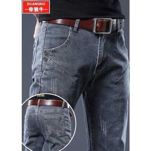 Spring and Autumn Denim Trousers Mens Slim Fit Tapered Casual Pants Mens Korean Style Trendy All-Matching New Summer Thin