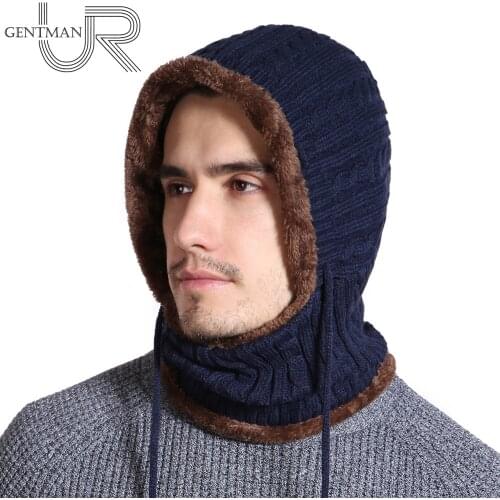 New Unisex Winter Knitted Hat Neck Protection Beanie Cap Add Fur Lined Warm Hats For Men & Women Balaclava Cap