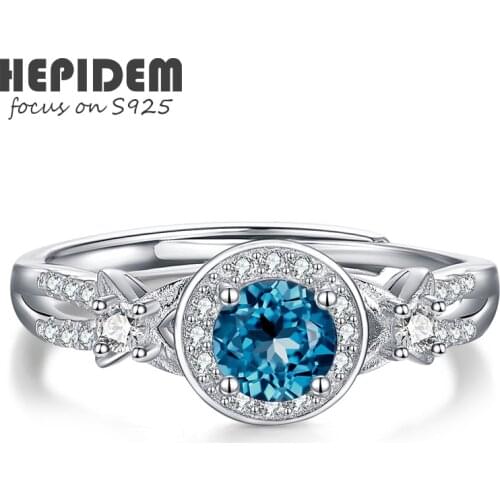 HEPIDEM 100% Really Topaz Rings Women 925 Sterling Silver Natural Blue Gemstones Wedding Bands Engagement Gift Fine Jewelry H006
