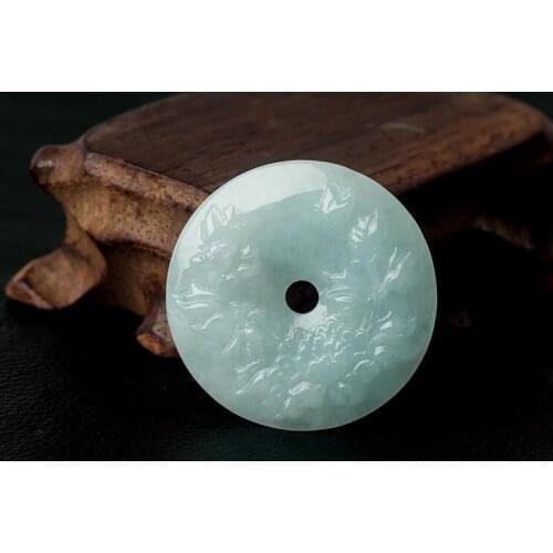 Fine Jewelry Natural Emerald Handmake Carved Flower Round Necklace Lucky Best Wishes women and men Jade Pendant