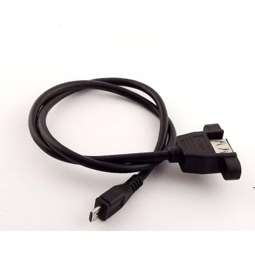 1pcs USB 2.0 A Female Socket Panel Mount To Micro 5 Pin Male Data Adapter Cable 50cm