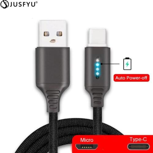 Smart Power Off 2.4A Charging Data Cable For Samsung xiaomi Huawei Auto Power-off Protection Cord With LED For Micro USB Type C