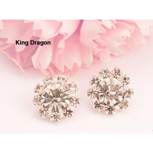 King Dragon New Arrival Clear Rhinestone Buttons Used On Invitation 13MM 20PCS/Lot Silver Loop Back KD512