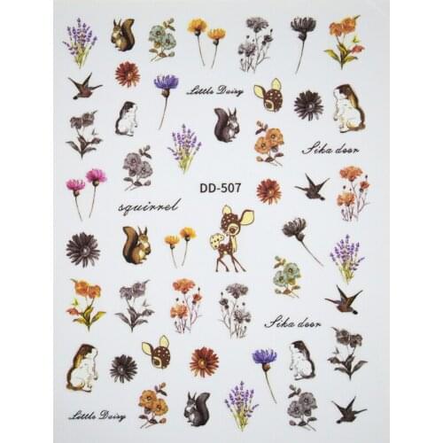 10PCS Flowers Adhesive Nail Art Applique Fawn Animal Nail Art Slider DIY Plant Nail Art Decoration Supplies Repair Tool