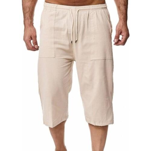 Summer Men Capri Pants Solid Color Drawstring Men Multi Pockets Straight Leg Sweatpants Plus Size ropa hombre шорты мужские 2021