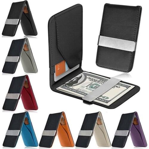 HOT SALES 2021 New Arrivel Men\s Fashion Faux Leather Money Clip Slim Wallet ID Credit Card Holder
