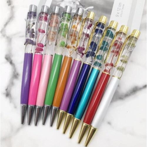 10Pcs Creative Rotation Metal Ballpoint Pen Handmade Dried Flower Writing Tool For Office & School Escolar Material 15 Colors