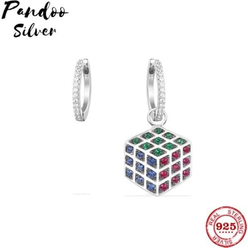 Fashion Charm Sterling Silver Copy 1:1 Copy,Asymmetric Silver 'Magic Cube' Earrings Women 2021 Luxury Jewelry Gift