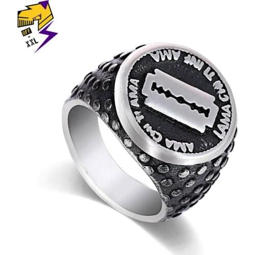 Men Blade Rings 316L Stainless Steel Retro Silver Color Biker Stylish Gothic Punk Finger Ring Mens Power Signet aneis Jewerly