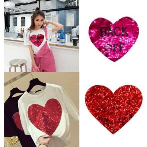 Love Hearted Sew On Patches for clothes DIY Coat Embroidered Paillette Patch Applique Scrapbooking NL131