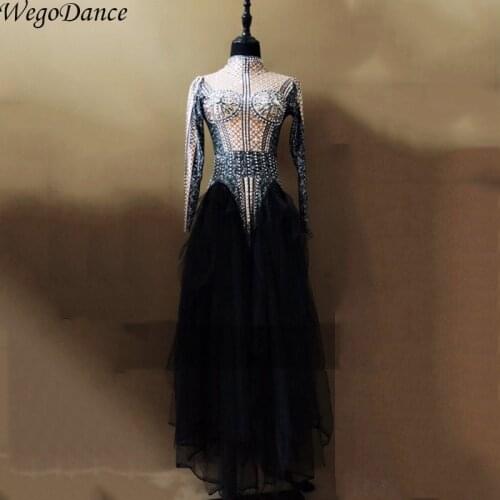 New Glisten Silver Rhinestones Stretch dress Womens Party Dance Clothes Nightclub Celebrate Outfit Singer Show costume