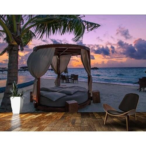 Papel de parede Sunset on the beach of Maldives natural landscape wallpaper mural,living room bedroom wall papers home decor