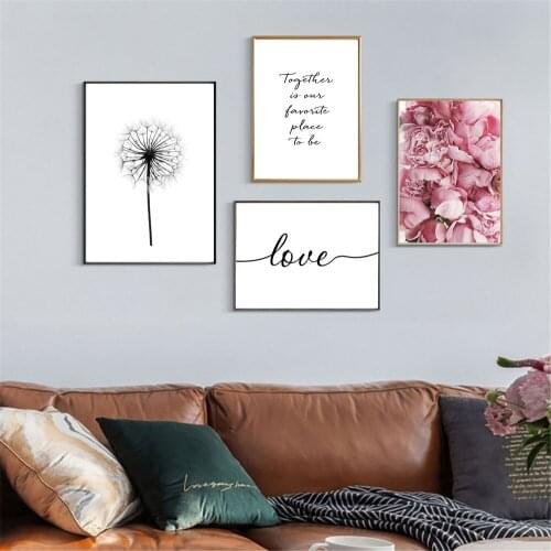 Black And White Dandelion Poster Rose Flower Canvas Print Paintings Love Quotes Wall Art Posters Picture Living Room Decoration