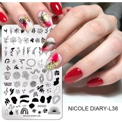 NICOLE DIARY Nail Stamping Plate Animal Brird Flower Palm Tree Stamp Image Templates Printer Nail Art Stencil Plate Nails Tool