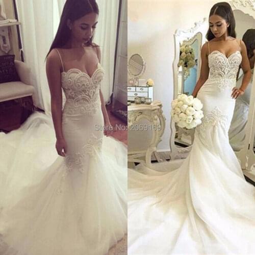Spaghetti Strap Beach Wedding Dresses 2020 LORIE Vestido Noiva Praia With Nice Beading Casamento Bridal Gowns